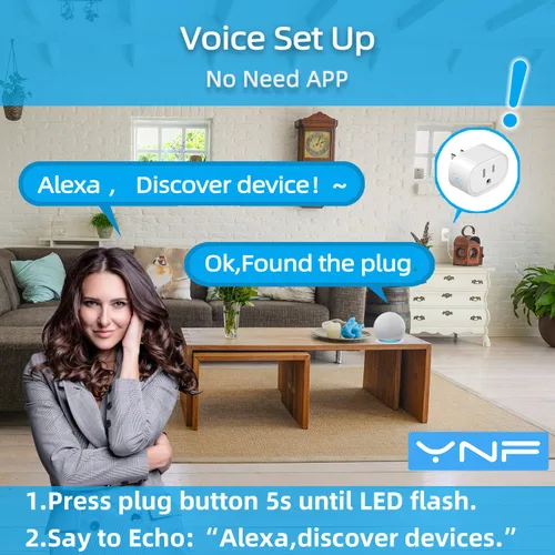 Vista 2 de YNF Mini enchufe inteligente, configuración simple con un comando de voz, enchufes inteligentes compatibles con Alexa, control remoto, temporizador