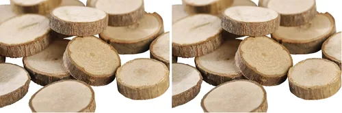 Vista 6 de Gmark Paquete de 50 rebanadas de madera natural, círculos de madera redondos sin terminar de 1 a 1.5 pulgadas con corteza de árbol, pequeños discos