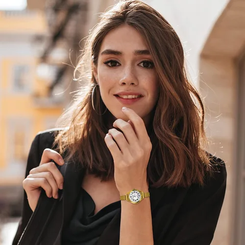 Vista 3 de JewelryWe Reloj de pulsera con esfera grande para mujer, color dorado, plateado, banda elástica para Navidad