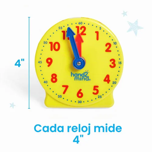 Vista 4 de hand2mind Juego de mini reloj con engranaje para el aula, decir la hora, relojes de enseñanza, aprender a decir la hora para niños, reloj analógico