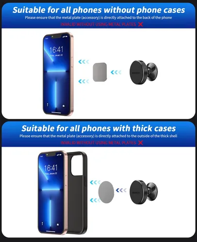 Vista 8 de Paquete de 2 soportes magnéticos para teléfono para automóvil, imán fuerte, soporte magnético para teléfono, rotación de 360°, imán de teléfono