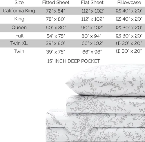 Vista 131 de Southshore Fine Living, Inc. Colección Winter Brush, juego de sábanas de 3 piezas para cama individual, sábana bajera con bolsillo profundo de 14