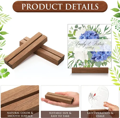 Vista 2 de Roowest 24 soportes de madera rústica para números de mesa para bodas, 4.5 pulgadas, soportes de madera para números de mesa de 5 x 7, soportes