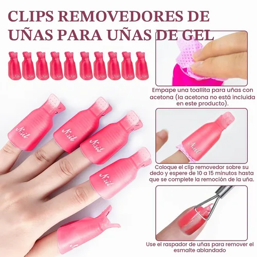 Vista 2 de 300 toallitas de uñas sin pelusa con clips de remojo de uñas, kit removedor de esmalte de uñas con clips acrílicos para quitar uñas, dispensador