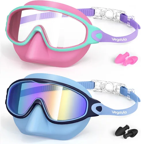 Vista 8 de VegoVia Paquete de 2 gafas de natación para niños con cubierta para la nariz, gafas de natación antivaho con protección UV para niños y jóvenes de 3