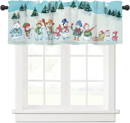 Vista 11 de Cortinas de cenefa de Navidad para ventanas, diseño de árbol de Navidad, color blanco y rojo, elegantes cenefas de cocina para ventanas con 11