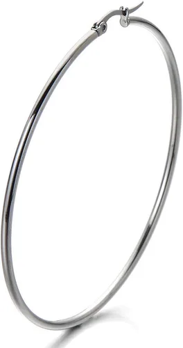 Vista 3 de Par de aretes de aro grandes de acero inoxidable con bisagras para mujer
