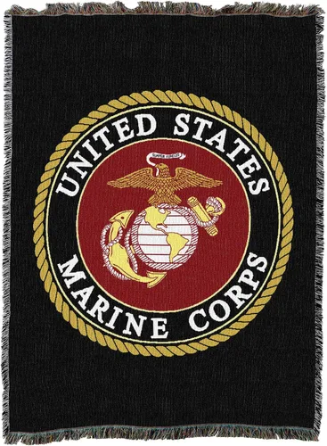 Vista 2 de Pure Country Weavers US Marine Corps - Manta con emblema, tapiz militar de regalo, tejido de algodón, fabricado en los Estados Unidos