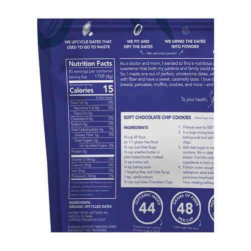 Vista 2 de Just Date: Just Date Azúcar: Sustituto de Azúcar Orgánico Hecho de Dátiles - Caja de 12 oz