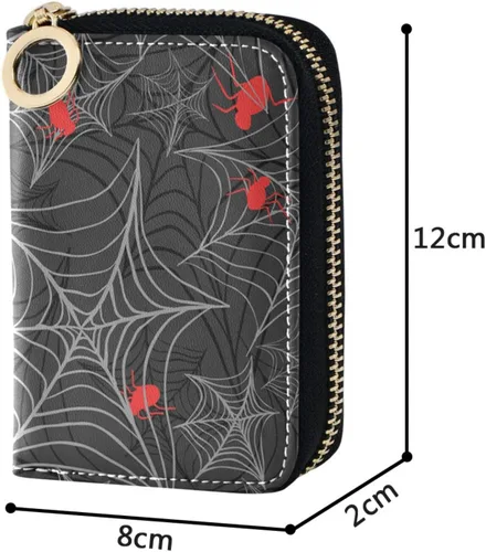 Vista 4 de ZAZYXTJ Tarjetero RFID con bloqueo de cuero con cremallera para tarjetas de crédito, cartera de acordeón para hombres, mujeres y niñas, Spider Web