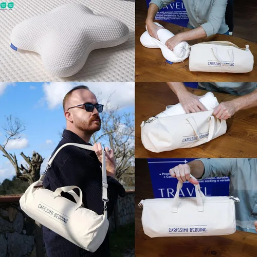 Vista 2 de Almohada Cervical de Espuma Viscoelástica para Dormir de Lado con Bolsa de Transporte y Almohada de Cuello para Viajes - Fabricada en Europa - 1 x