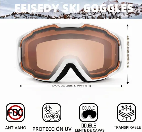 Vista 6 de FEISEDY Ski Goggles, OTG Snow Sport Goggles for Men, Women & Youth B2961 Naranja Vlt 53%