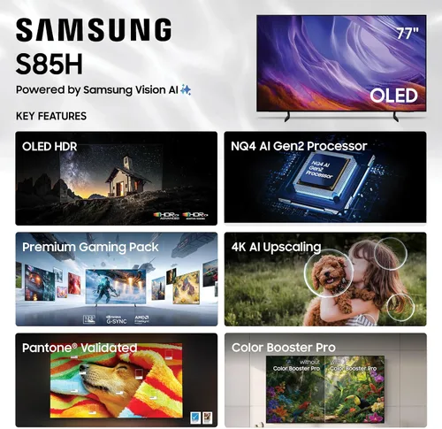 Vista 3 de Samsung Serie S85H de 77 pulgadas, OLED, 4K, Smart TV, modelo 2026