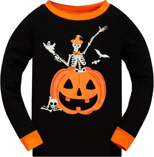 Vista 8 de Toddler Boys Skeleton Pajamas Sets Kids Pumpkin Sleepwear Boys Halloween 2 Pcs PJS