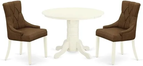 Vista 9 de East West Furniture SHFR3-BLK-02 Juego de mesa de comedor moderno de 3 piezas contiene una mesa de cocina redonda con pedestal y 2 sillas de comedor