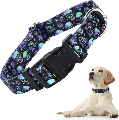 Vista 10 de Lindo collar de perro con patrones de flores verdes para perros machos y hembras, collares ajustables y cómodos para perros XS, pequeños, medianos
