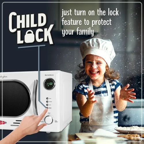 Vista 69 de Nostalgia Horno microondas retro compacto para encimera, 0.7 pies cúbicos, 700 vatios con pantalla digital LED, bloqueo para niños, interior fácil