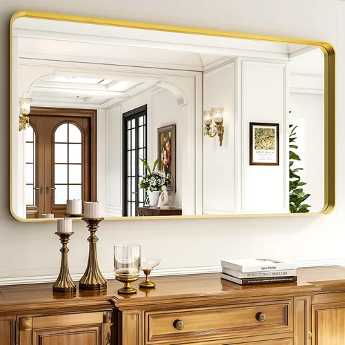 Vista 24 de Espejo de baño negro de 30"x22" - Espejo moderno para pared con esquinas redondeadas, espejos de baño para tocador, espejo enmarcado de aleación