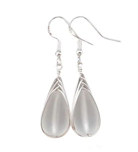 Vista 25 de Yinahawaii Handmade Sea Glass Earrings, Hawaiian Jewelry, Wire Braided Earrings Teardrop Earrings, Beach Jewelry Sea Glass Jewelry For Women Cobalt