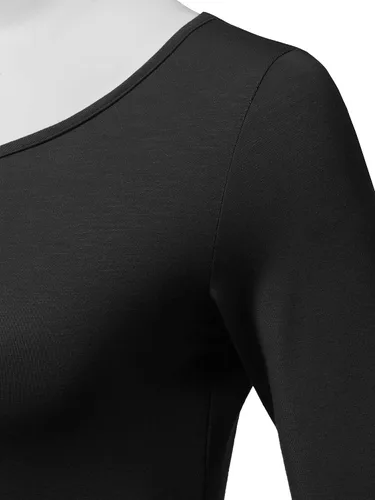 Vista 4 de SSOULM Camiseta básica casual de manga 34 para mujer, elástica, ajustada, con talla grande