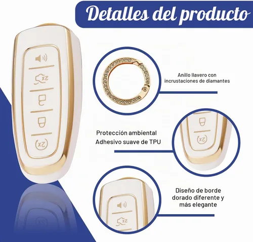 Vista 3 de Vrasly Compatible con funda para llavero Ford con cordón para llavero, fundas de repuesto de TPU suave para Ford C-Max Edge Escape Expedition Blanco