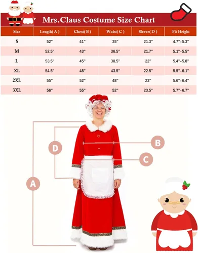 Vista 6 de Disfraz de Mrs. Claus para mujer, talla grande, vestido de Papá Noel para adultos con delantal, peluca y lentes para fiesta de cosplay