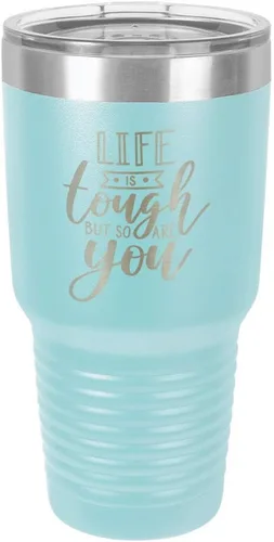 Vista 15 de Life is Tough but So are you - Vaso negro de 30 oz con paja y tapa superior deslizante Taza de viaje de acero inoxidable Compare con Yeti Rambler