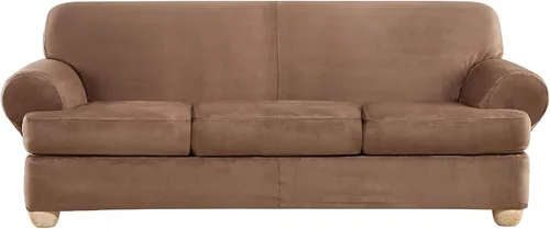 Vista 19 de SURE FIT funda para silla con alas y cojín en T de gamuza suave, de una pieza, ajuste relajado, poliéster, lavable a máquina, color chocolate