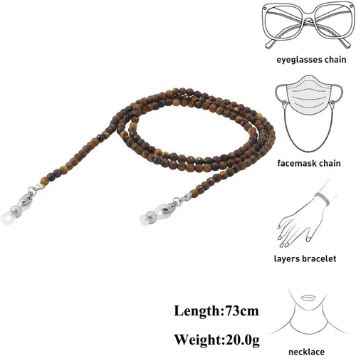 Vista 4 de KAI Top Cadena de lentes de sol de moda con cuentas de piedra natural, cadena con cordón para máscara facial para mujer