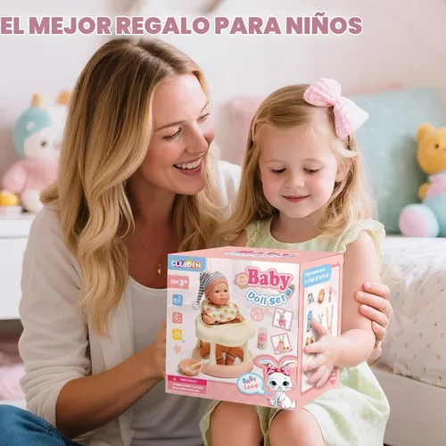 Vista 8 de Cleboen Juego de accesorios para muñecas de bebé para niñas, muñeca de bebé de 9'' con 2 juegos de ropa, andador para muñecas, silla, biberón