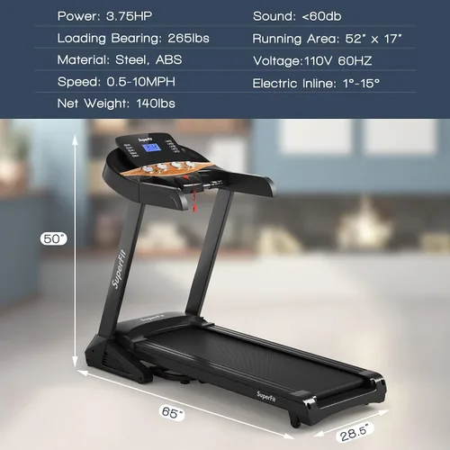Vista 8 de Goplus Cinta de correr plegable de 3.75 HP con inclinación, caminadora eléctrica Superfit con control de aplicación, 12 programas preestablecidos