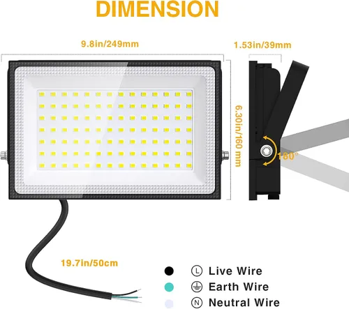 Vista 5 de Onforu Paquete de 2 luces LED de inundación para exteriores, equivalente a 500 W, 4500 lúmenes, luz de seguridad súper brillante, luz de día de 6000