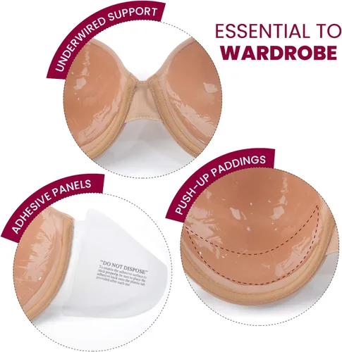Vista 3 de JOATEAY Sujetador sin tirantes para mujer, autoadhesivo, reutilizable, adhesivo, con realce de empuje, invisible, antideslizante