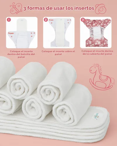 Vista 5 de babygoal Insertos de pañales de tela reutilizables, paquete de 12, absorbentes y transpirables, insertos de microfibra de 3 capas para pañales