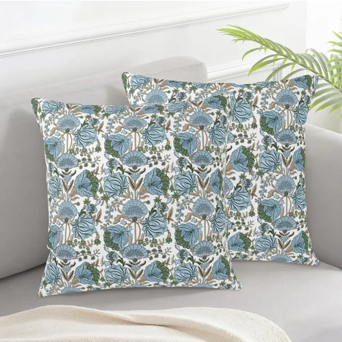 Vista 6 de Juego de 2 fundas de almohada con estampado de bloques azules de 16 x 16 pulgadas, diseño floral verde espárragos, fundas de almohada bohemias