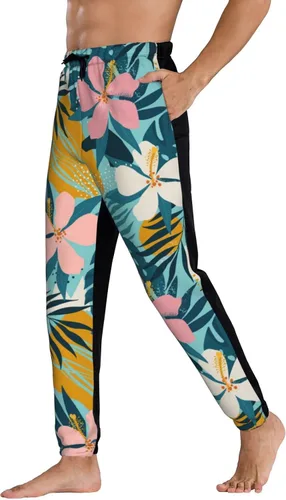 Vista 4 de ultaro Men's Casual Jogger Sweatpants Tropical Flowers and Palm Leaves Running Sweatpants with Pockets
