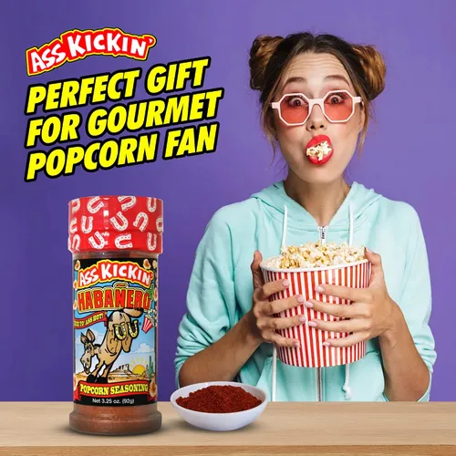 Vista 2 de ASS KICKIN' Condimento para palomitas de maíz Habanero – Ideal para palomitas de maíz gourmet o alitas de pollo y carne – Perfecto para rellenar