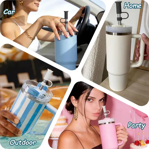 Vista 4 de Mity rain Stanley - Cubrepopotes de silicona para Stanley, fundas de popote y popotes de acero inoxidable para vasos Stanley Cup de 30/40 onzas
