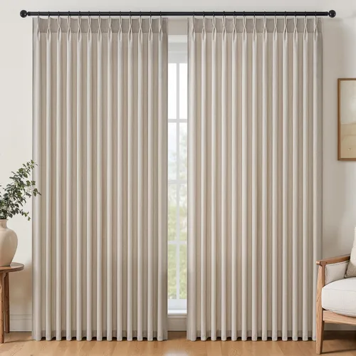 Vista 30 de 2 paneles de cortinas plisadas de lino beige de 84 pulgadas de largo, para dormitorio y sala de estar, cortina plisada con ganchos y pestaña trasera