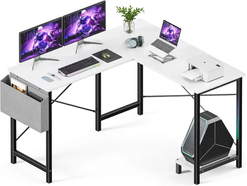 Vista 9 de Sweetcrispy Escritorio en forma de L – Escritorio de computadora, escritorio de esquina, escritorio para juegos, mesa de PC con soporte para CPU