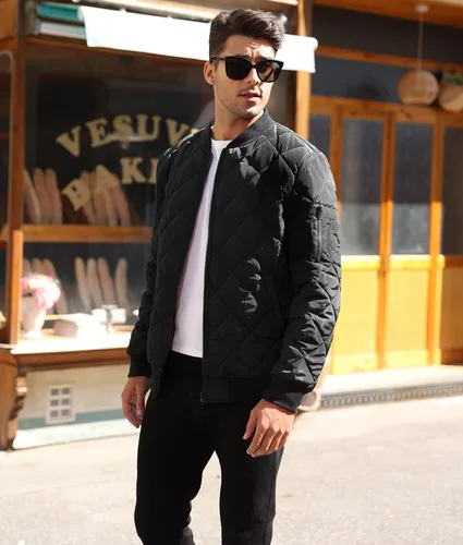 Vista 3 de Chaquetas de bombardero para hombre, acolchado de diamante, para otoño e invierno, abrigo ligero