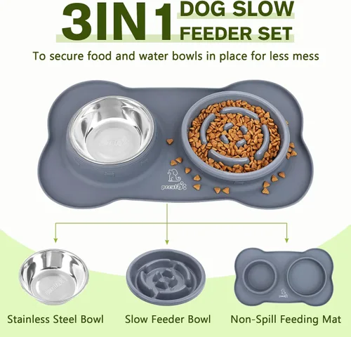 Vista 2 de Pecute Comedero Lento para Perros para Ralentizar la Alimentación, Tazón para Perros con Alimentador Lento sin Derrame con Alfombrilla de Silicona