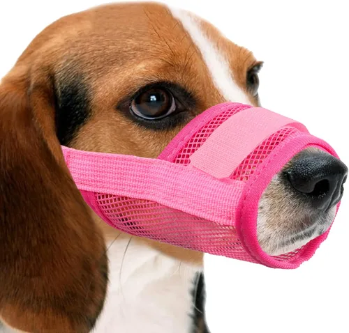Vista 8 de YAODHAOD Cubierta de malla de nailon transpirable para la boca del perro, bozal de ajuste rápido con correas ajustables, cubierta para la boca