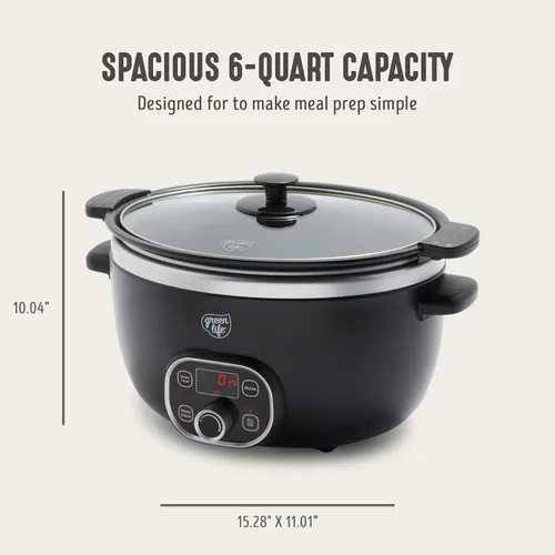 Vista 2 de GreenLife Olla de cocción lenta de 6QT, olla de cerámica antiadherente no tóxica sin PFAS, recipiente interior extraíble, programable, apta