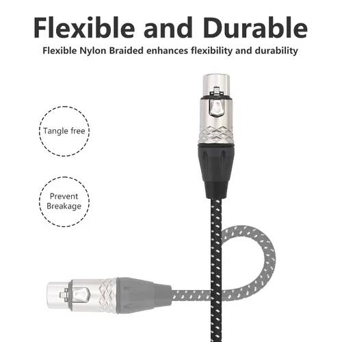Vista 5 de Cable de micrófono XLR hembra a hembra de 6 pies, cables de conexión de micrófono equilibrados de 3 pines, cable DMX XLR hembra a hembra