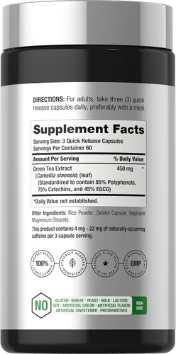 Vista 2 de Horbäach Suplemento de extracto de té verde 450 mg 180 cápsulas