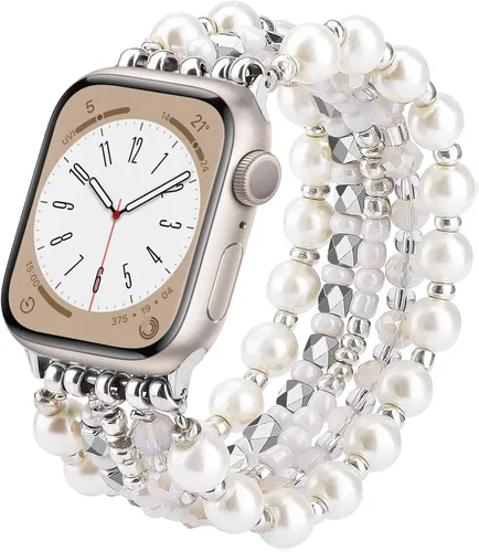 Vista 11 de VISOOM Pulsera bohemia con cuentas compatible con Apple Watch de 38/40/41/1.654 in para mujer – Correa elástica de iWatch para mujer para Apple