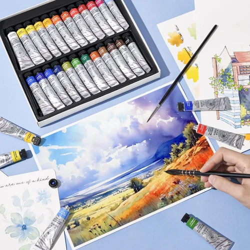Vista 6 de Paul Rubens Set de Pintura de Acuarela 24 Colores Vibrantes 12ml / 0.4 Fl Oz Tubos, Tubos de Acuarela con Gran Valor, Pinturas de Acuarela