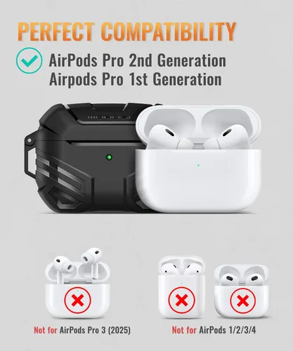 Vista 5 de MOBOSI Funda para AirPods Pro 2 con cerradura, compatible con funda Airpod Pro de 2ª/1ª generación, funda protectora de grado militar con kit