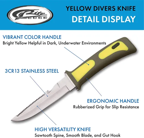 Vista 2 de SZCO Supplies Cuchillo de buceo (amarillo), 210424-YW, 9 pulgadas